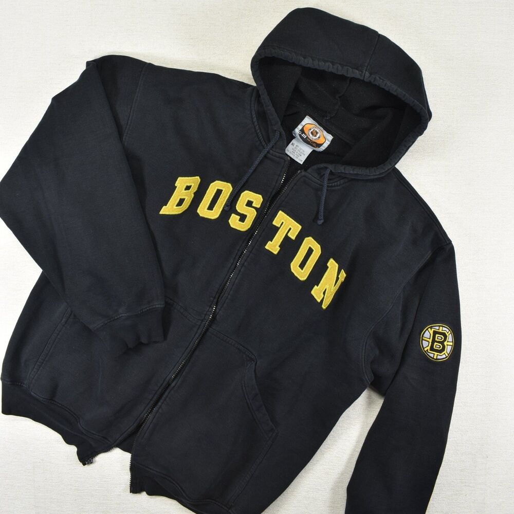 Vintage Boston Bruins NHL Full Zip Heavyweight Hoodie Distressed XL